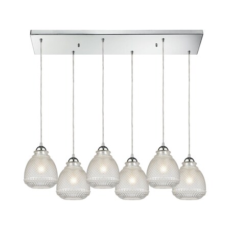 Elk Lighting Victoriana 6-Lght Rectangular Pndnt Chrm w/Clr Crosshatched Glss 56590/6RC